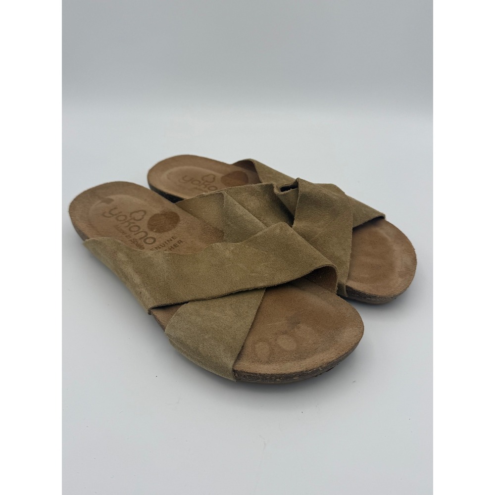 Yokono Tan Suede Crisscross Slide Sandals Made in Spain Genuine Leather 6.5 - Picture 2 of 7